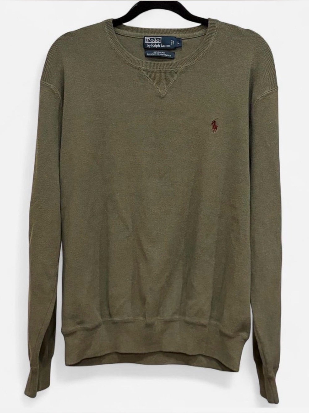 Polo Ralph Lauren Olive Green 100% Cotton Crewneck Sweater, Men’s L